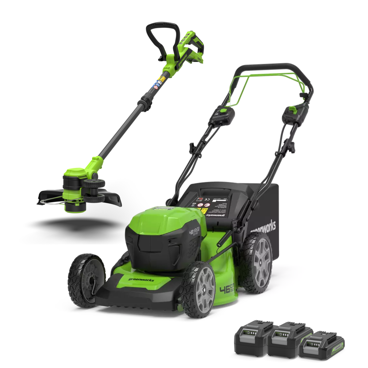 POWERALL 48V (24V x 2) Tondeuse Autotractée 46cm + Coupe-bordure 30cm Kit