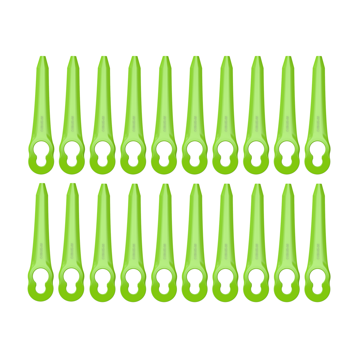 Set of green plastic tools with holes on a white background