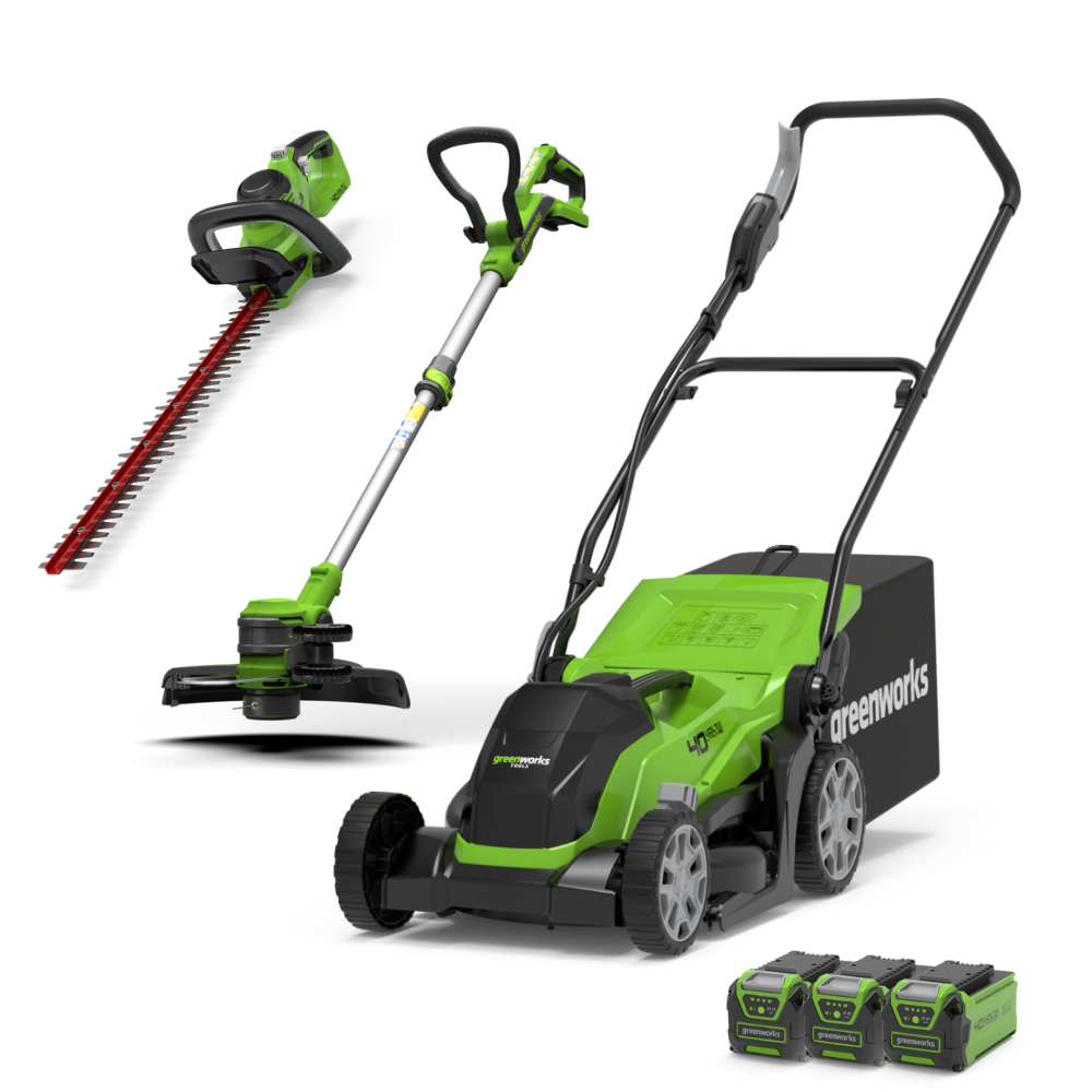 40V Tondeuse 35cm + Coupe-bordure 33cm + Taille-haie 61cm Kit