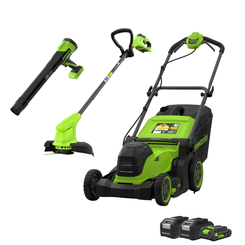 POWERALL 48V (24V x 2) Tondeuse 41cm + 24V Coupe-bordure 25cm + 24V Souffleur 209 km/h Kit