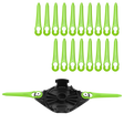 Set of green plastic components with a black and green device on a white background
