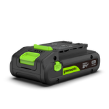 Greenworks battery pack on a white background