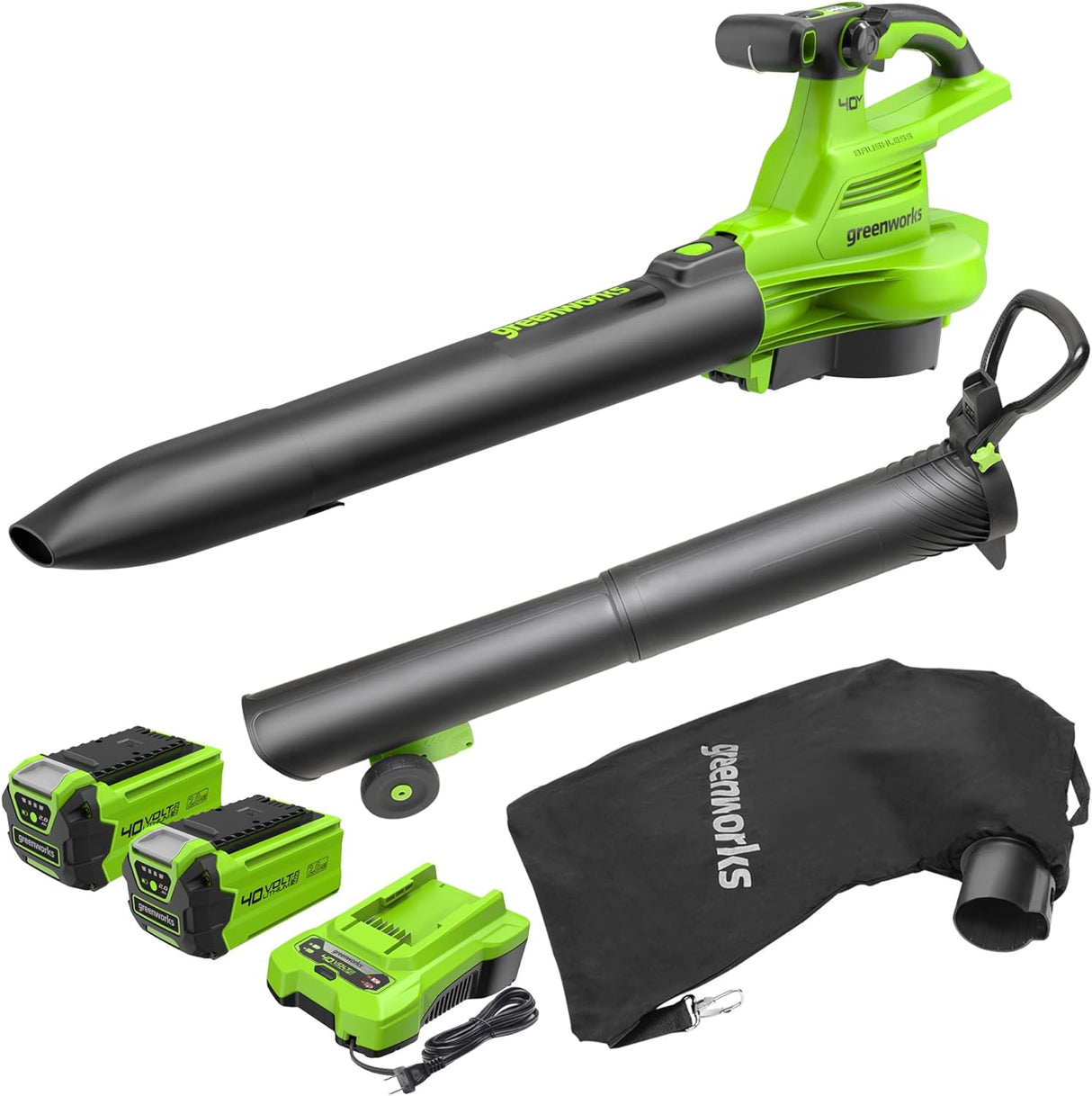 40V Souffleur / Aspirateur de feuilles 370 km/h - 2x Batteries 2Ah