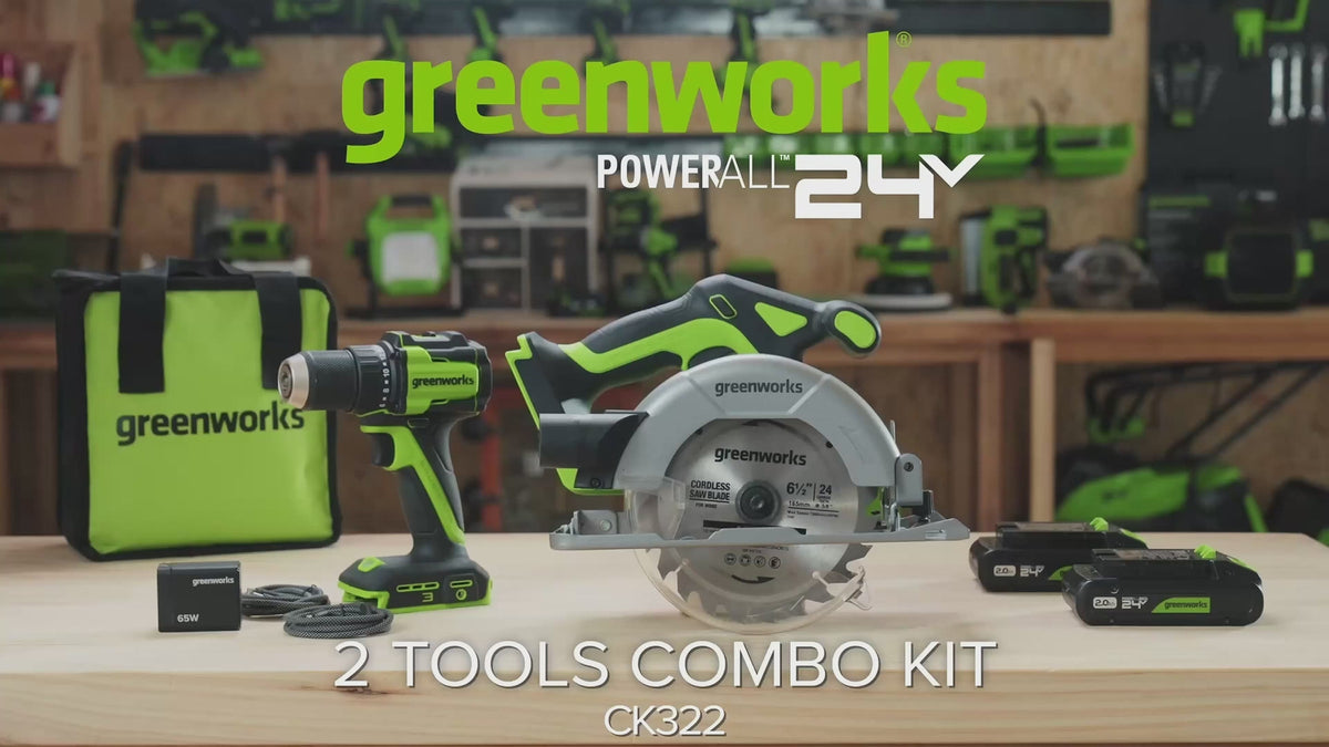 POWERALL 24V Perceuse + Scie circulaire Kit - 2x Batteries 2Ah